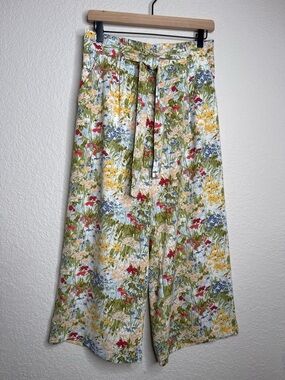 Eliane Rose Floral Wide Leg Cropped Tie Waist Pants Size S Cottagecore Boho